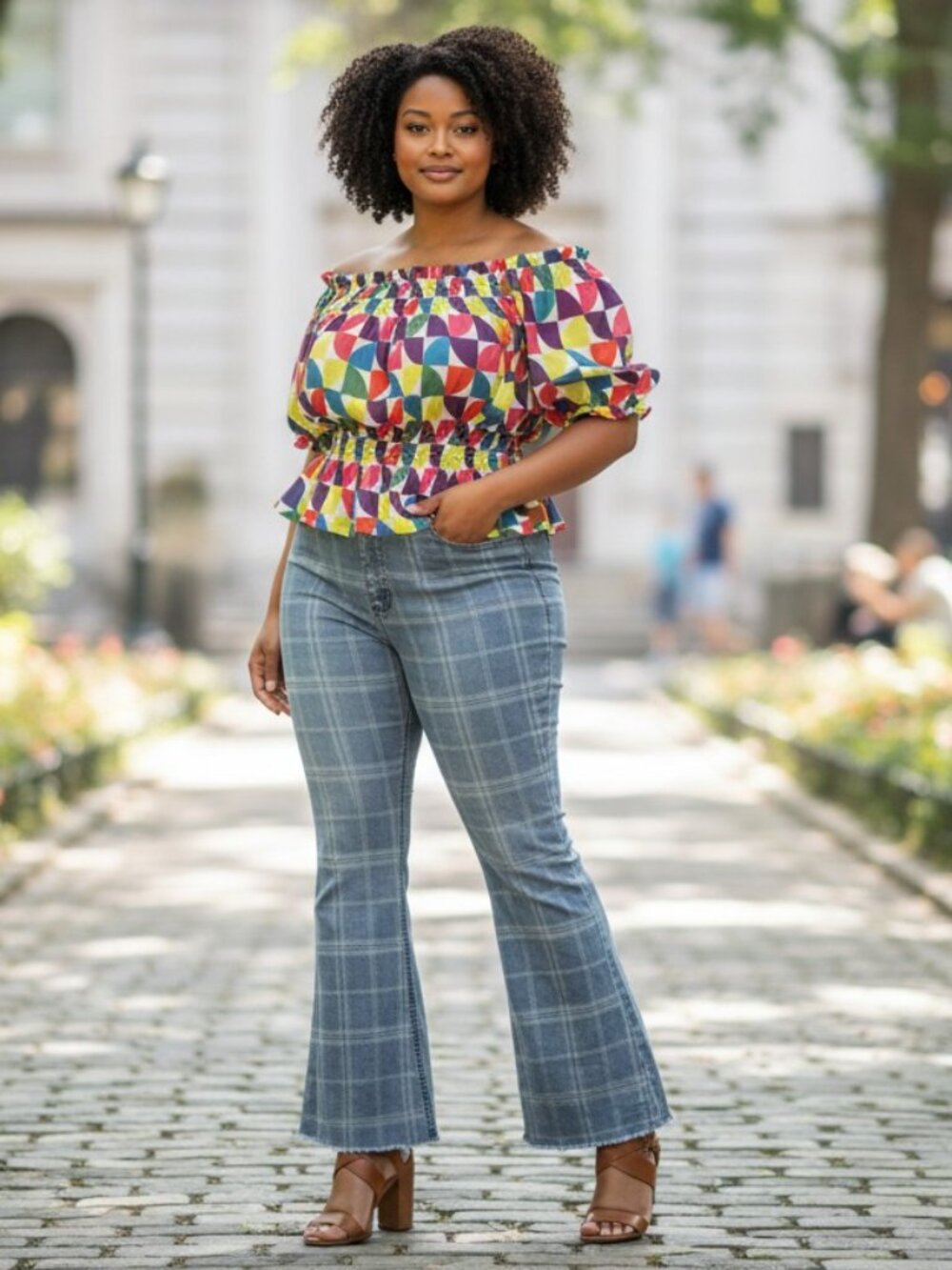 Plaid Flare Pull-On Pants
